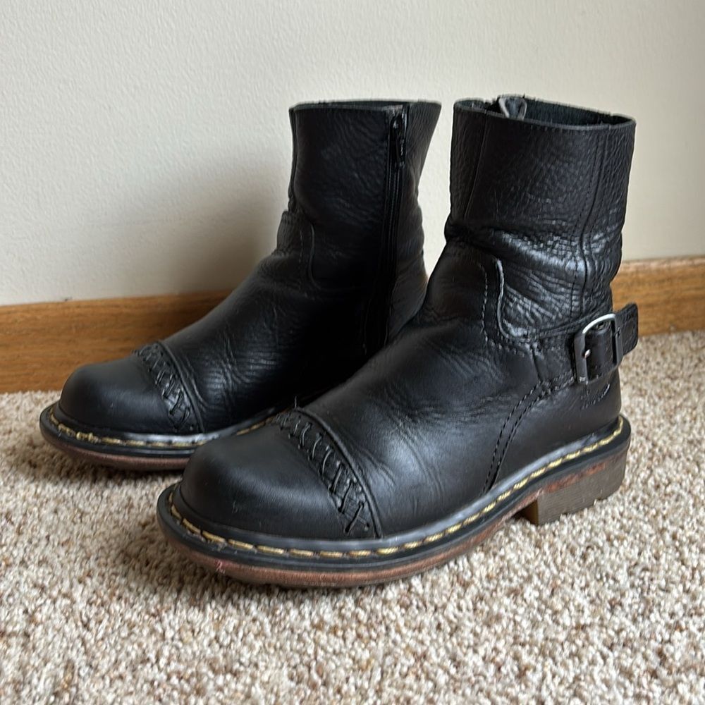 VTG Y2K Dr Martens Doctor Doc Black Cap Toe Side Zip Leather Boots UK 3 US 5